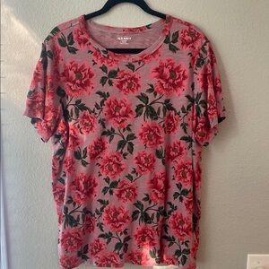 Old Navy Women's Pink Floral Short Sleeve Tee